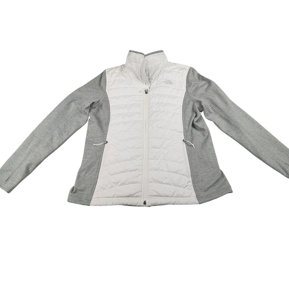The North‎ Face Womens XL Hybrid Quilted Fleece Jacket White Grey Full Zip Coat
